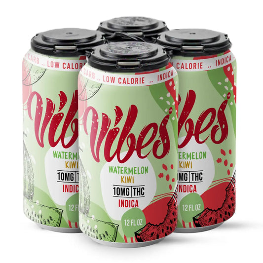 Vibes™ | Watermelon Kiwi | Strawberry Cough Strain | 10mg THC Light Soda | 4 Pack